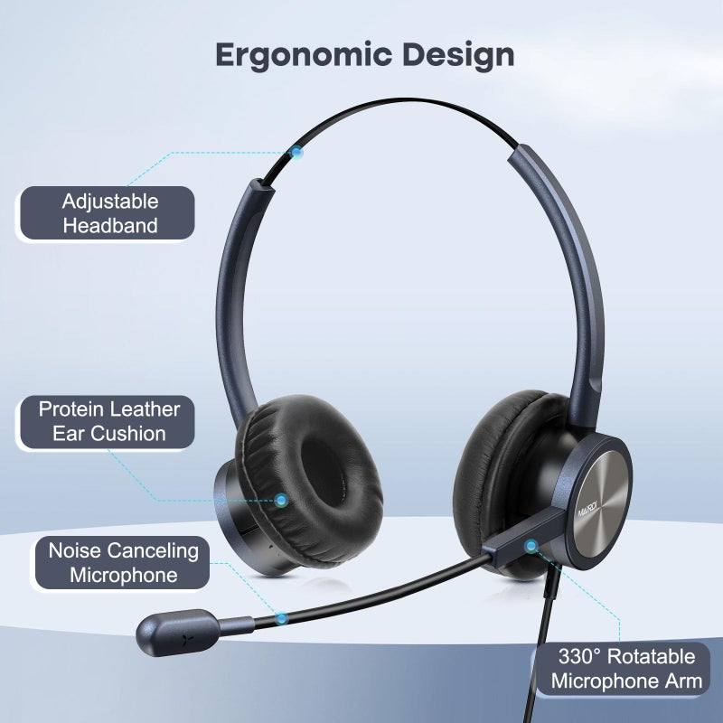 MAIRDI Phone Headset with 2.5mm & 3.5mm Connector for Deskphone Cell Phone PC Laptop, CallCenter Office Headset with Noise Cancelling Microphone - Image 5